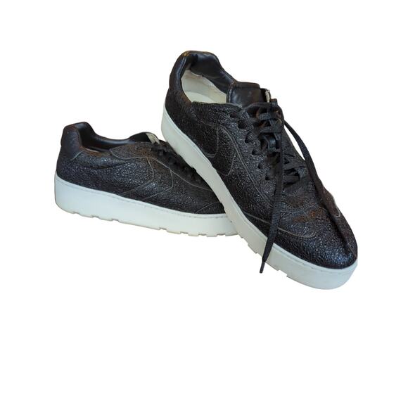 Voile Blanche Shoes - Voile Blanche black textured leather platform sneaker casual shoes